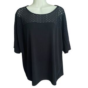 Chico’s 3 Black cutouts mesh top short drop shoulder sleeve blouse US size XL